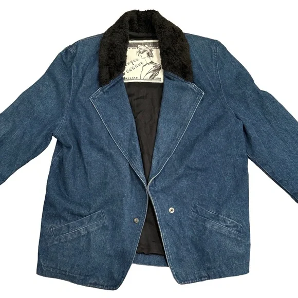 Oscar de la Renta Vintage Denim Jacket w Shearling Collar - Picture 2 of 8